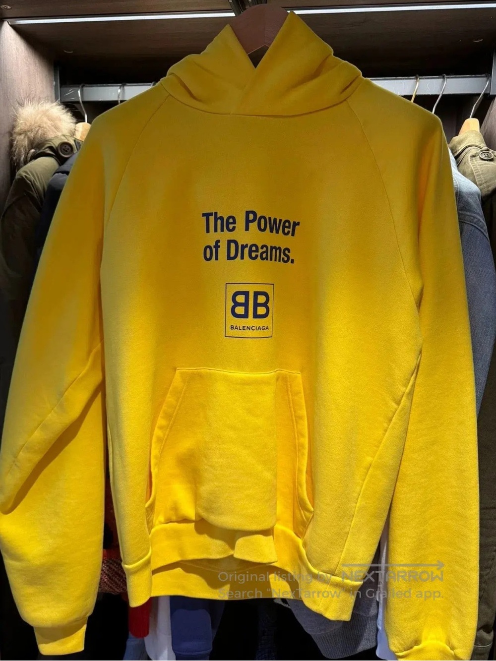 Balenciaga Men’s Yellow Crewneck Hoodie With 'The Power of Dreams' Logo